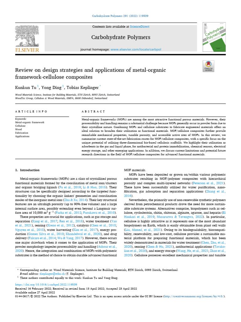 Review On Design Strategies and Applications of MOF-cellulose ...