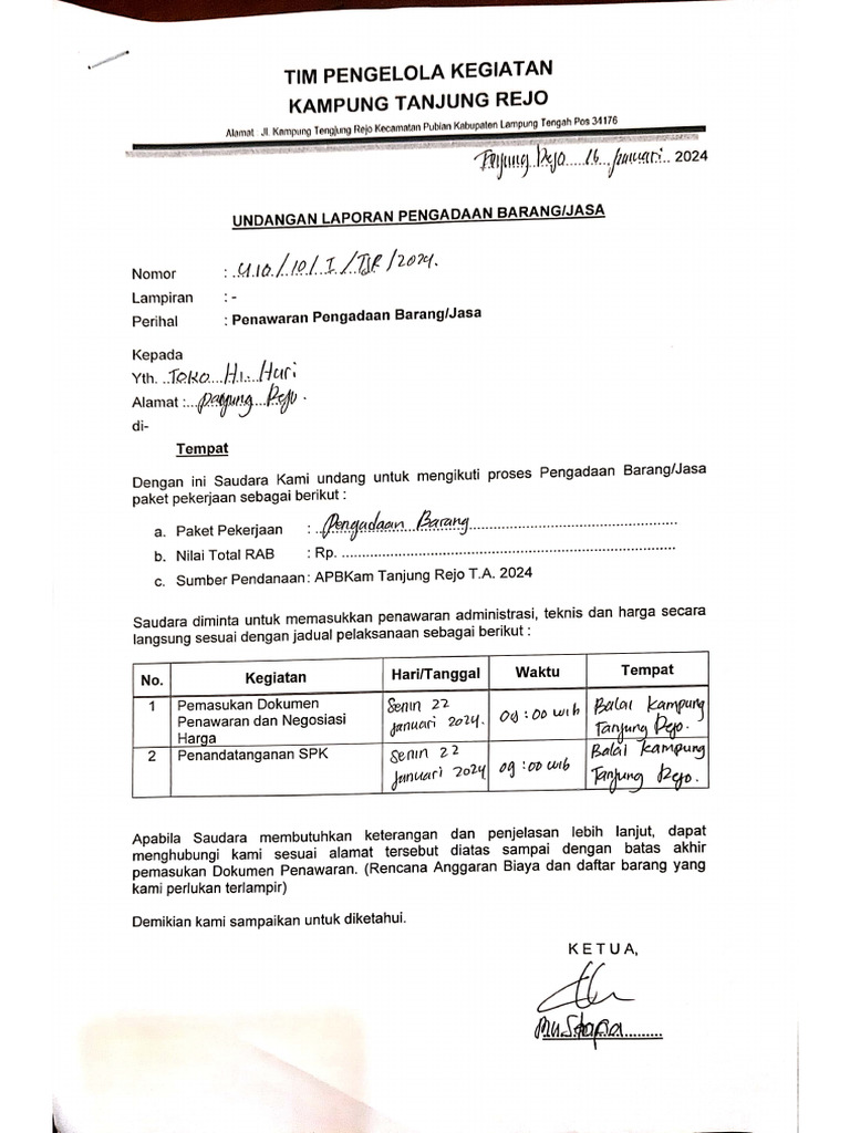 Contoh Pengadaan Barang Dan Jasa | PDF