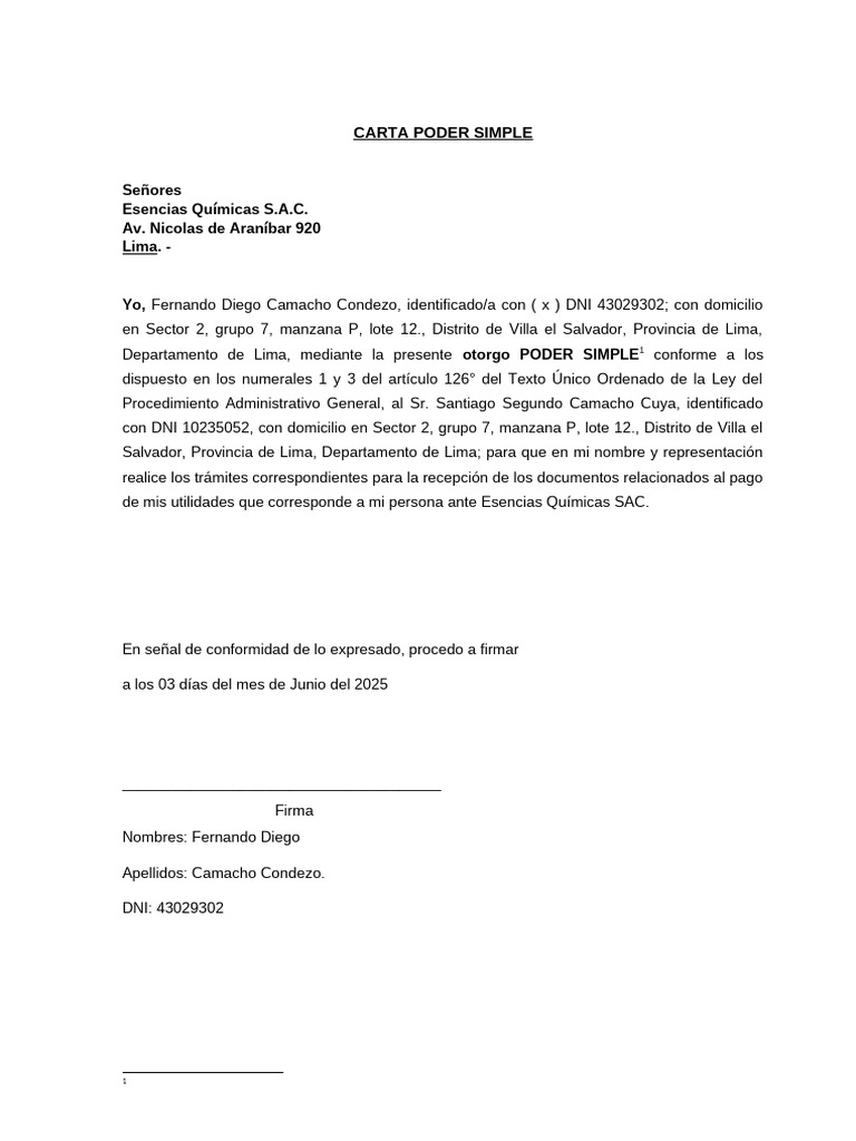 Carta Poder Simple para Trámites Administrativos | PDF