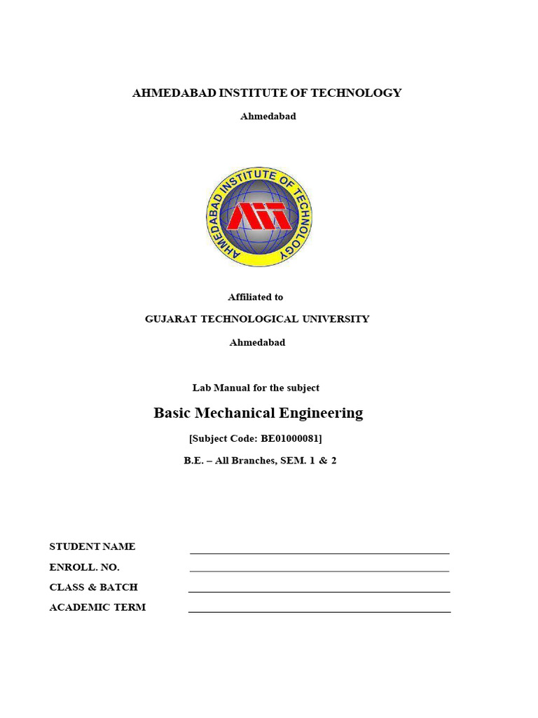 Basic Mechanical Engineering Lab Manual | PDF | Internal Combustion ...