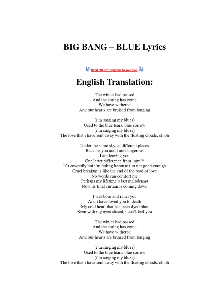 Big Bang - Blue Lyrics (English) | PDF