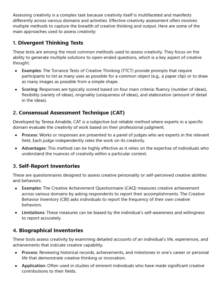 Methods for Assessing Creativity | PDF | Creativity | Thought