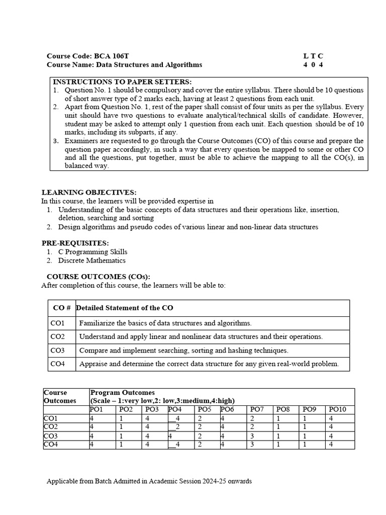 Data Structures and Algorithms Course 2024 | PDF | Algorithms And Data ...