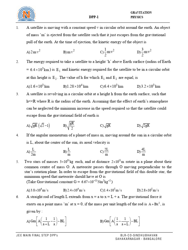 Gravitational Physics DPP for JEE Main | PDF | Orbit | Earth