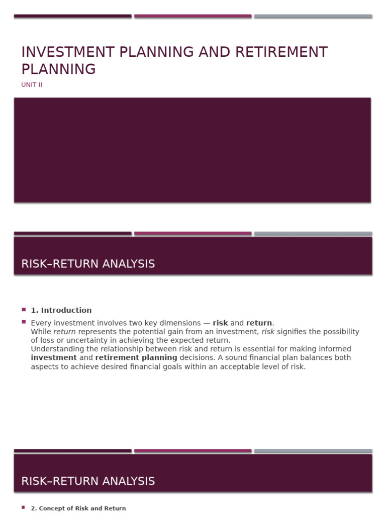 Unit II - Investment Planning and Retirement Planning | PDF | Financial ...