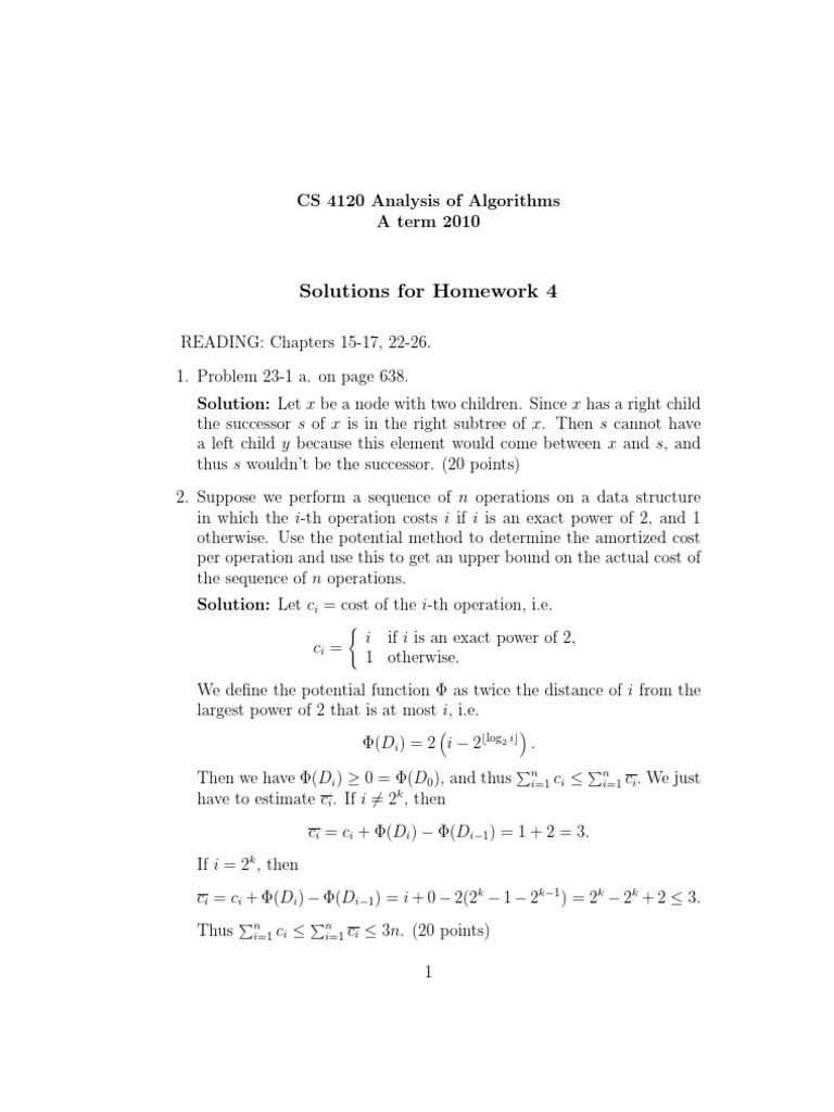 CS 4120 Algorithm Analysis Solutions | PDF