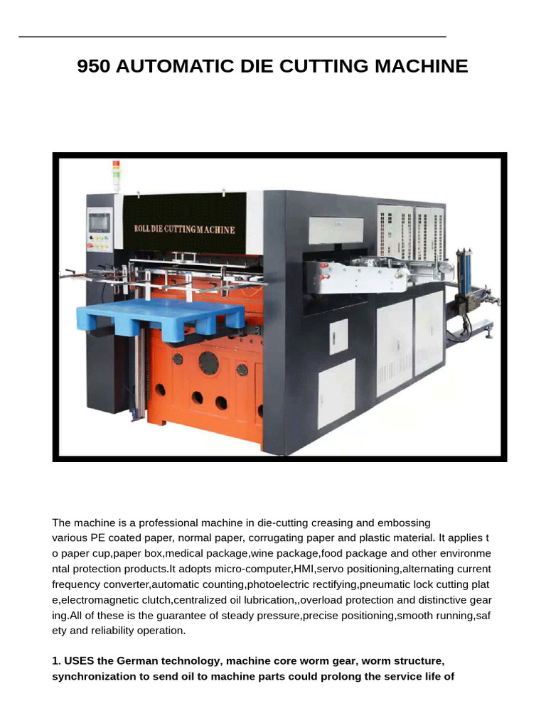 950 Automatic Die Cutting Machine | PDF | Gear | Clutch