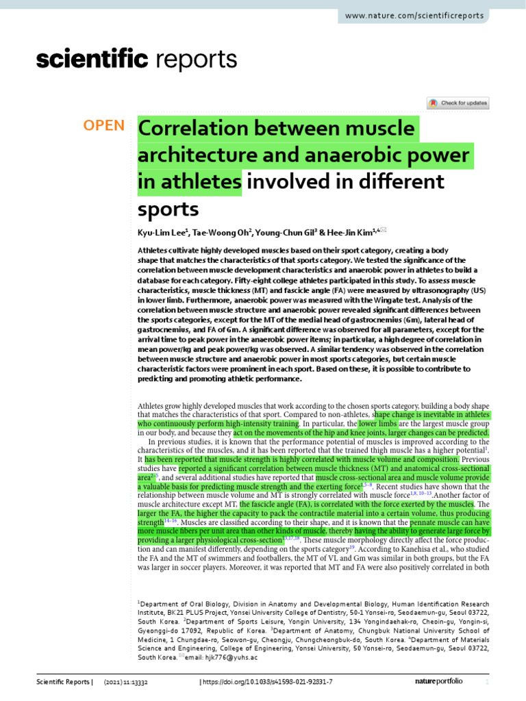 Muscle Architecture and Anaerobic Power in Athletes | PDF | Skeletal ...