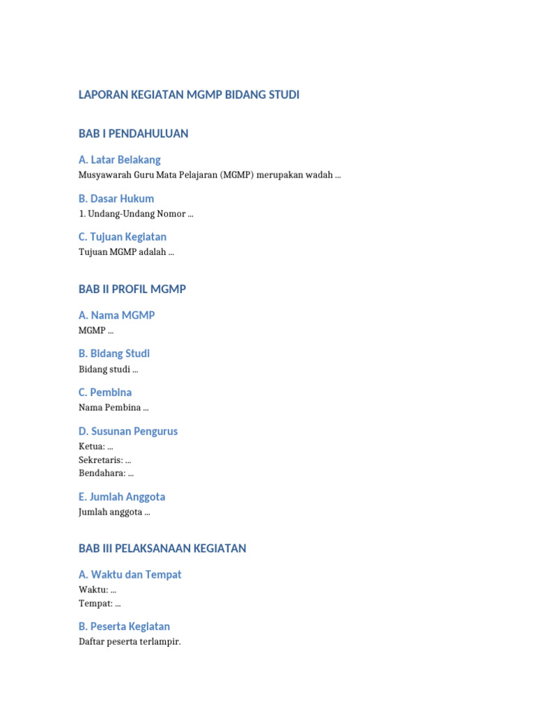 Laporan Kegiatan MGMP Bidang Studi | PDF