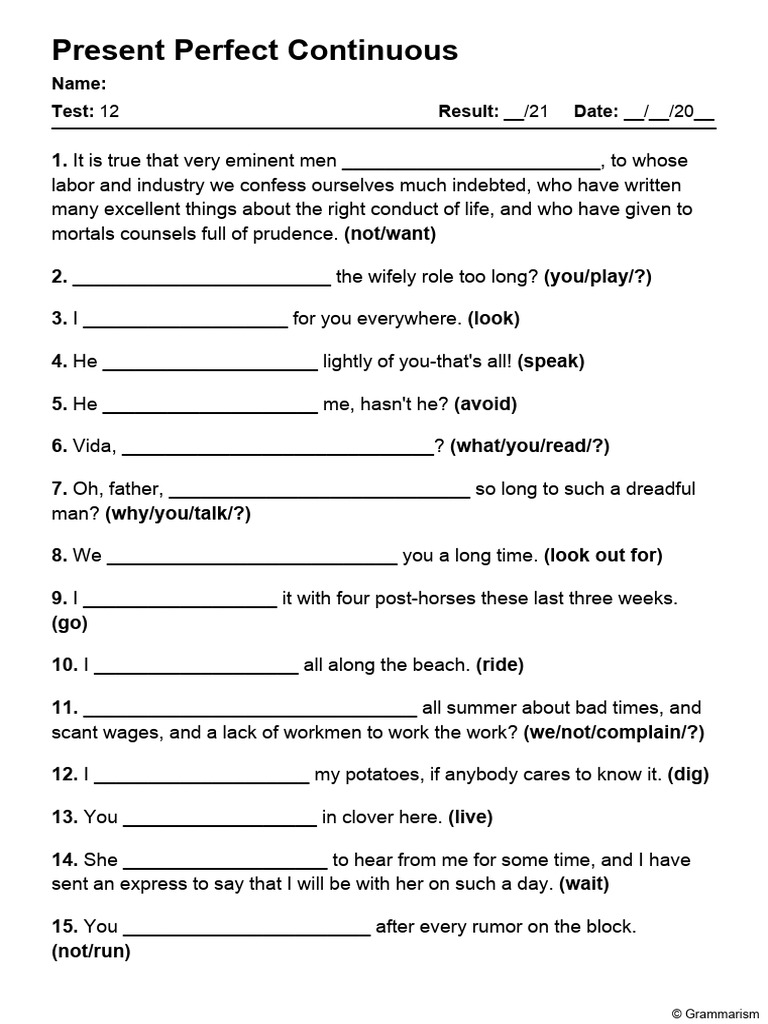 Present Perfect Continuous Exercises | PDF
