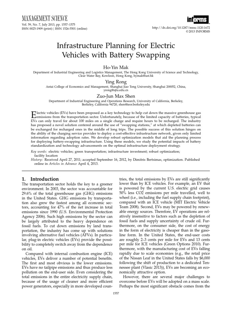 Electric Vehicle Battery Swapping Infrastructure | PDF | Electric ...