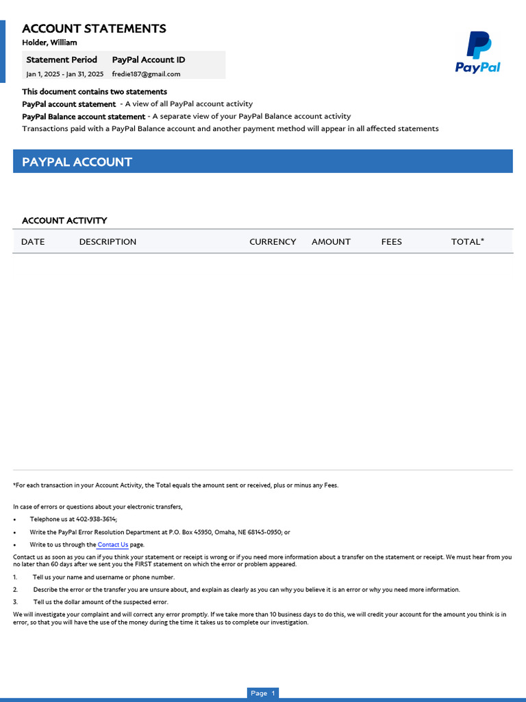 PayPal Account Activity Statement Guide | PDF | Pay Pal
