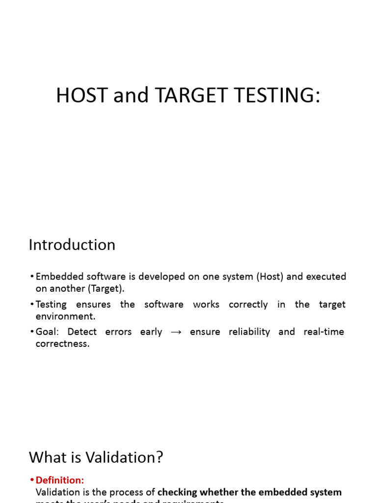 Host and Target Testing, Debugging.pptx | PDF | Debugging | Embedded System