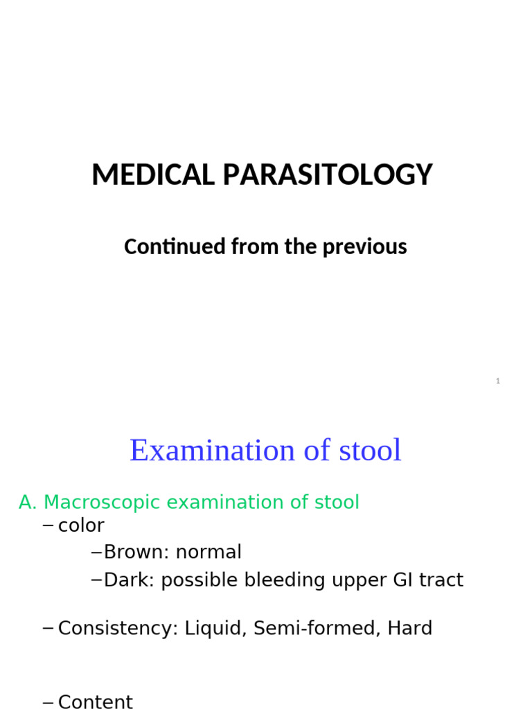 Stool and Blood Examination Techniques | PDF | Human Feces | Microbiology
