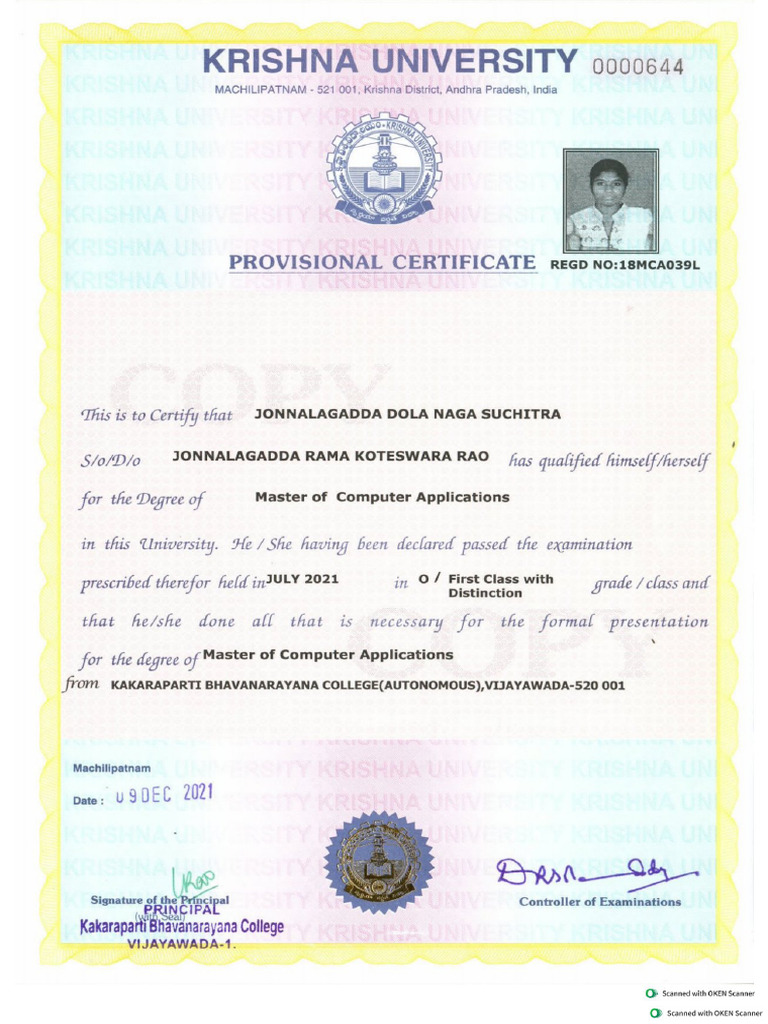 Mca Provisional Certificate | PDF