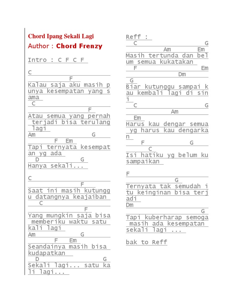 Chord Ipang Sekali Lagi
