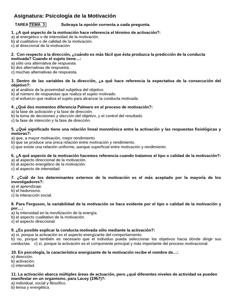 Tarea Tema 3 | PDF | Motivación | Motivacional