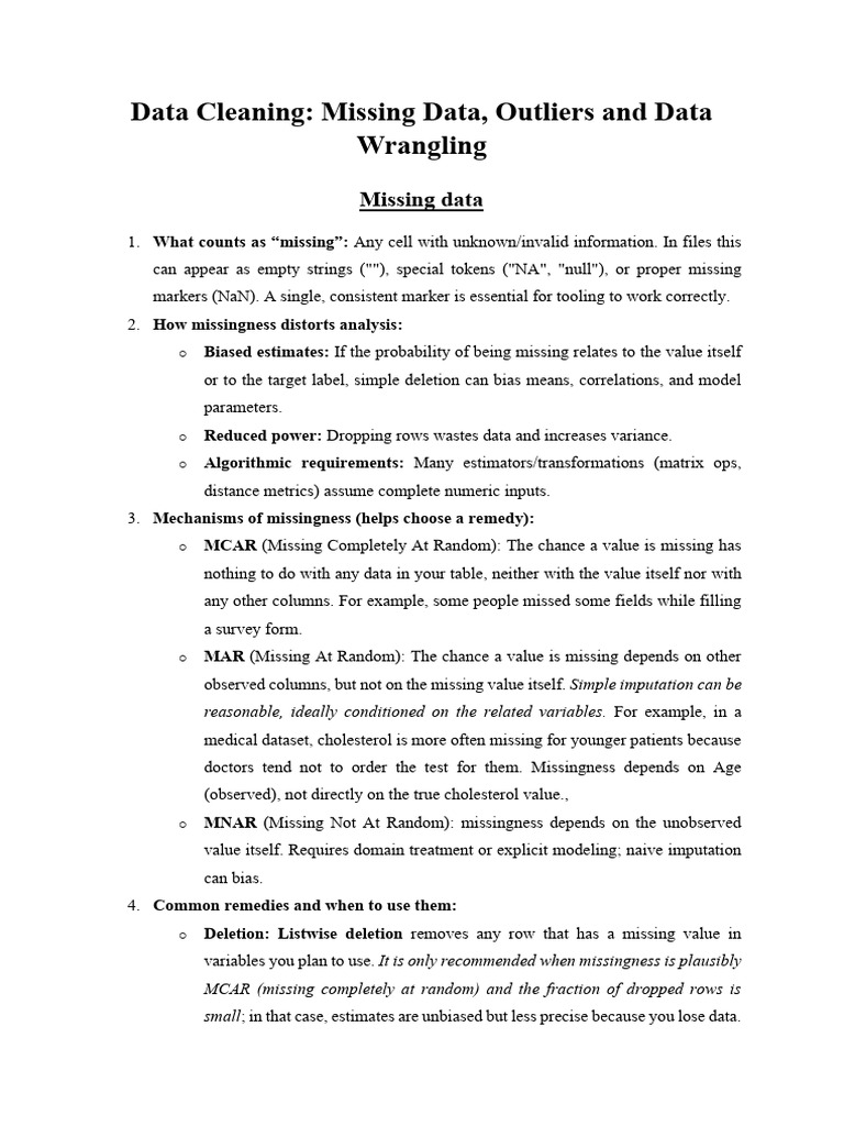 Data Cleaning: Handling Missing Values & Outliers | PDF | Statistical ...