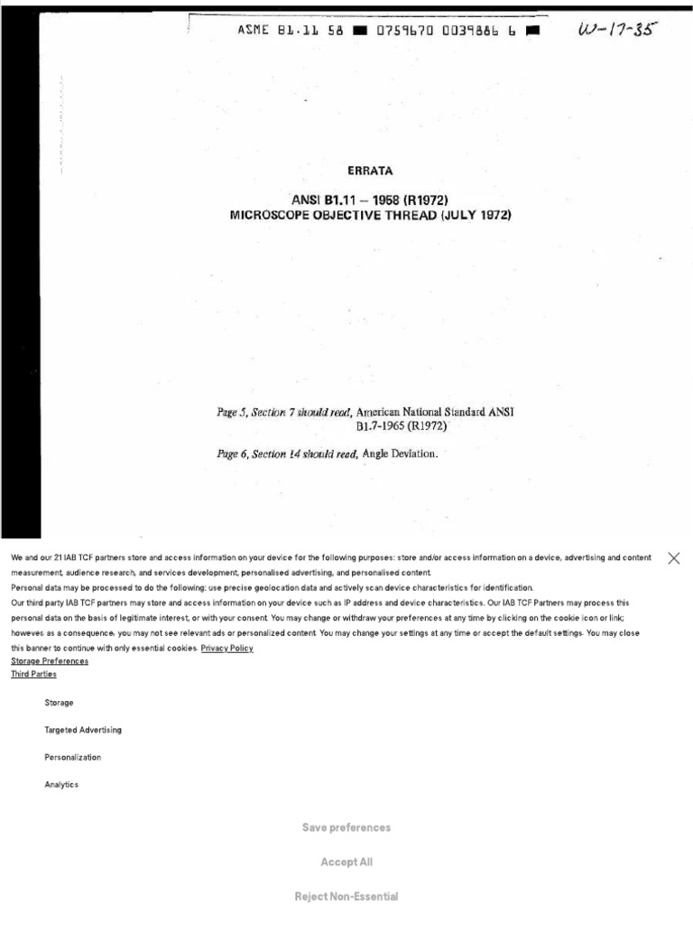 Microscope Objective Thread B1.11 1958 | PDF