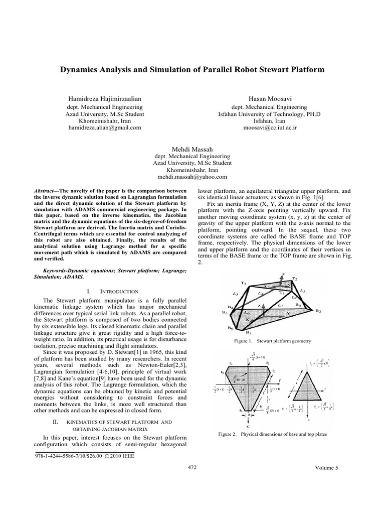 Dynamics of Stewart Platform Analysis | PDF | Kinematics | Cartesian ...