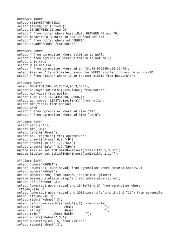 SQL Query Examples and Functions | PDF