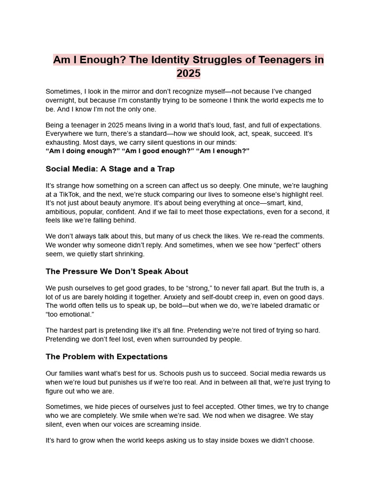 Teen Identity Struggles in 2025 | PDF