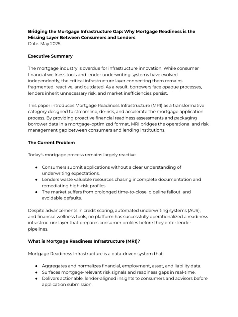 Bridging The Mortgage Infrastructure Gap - Why Mortgage Readiness Is ...
