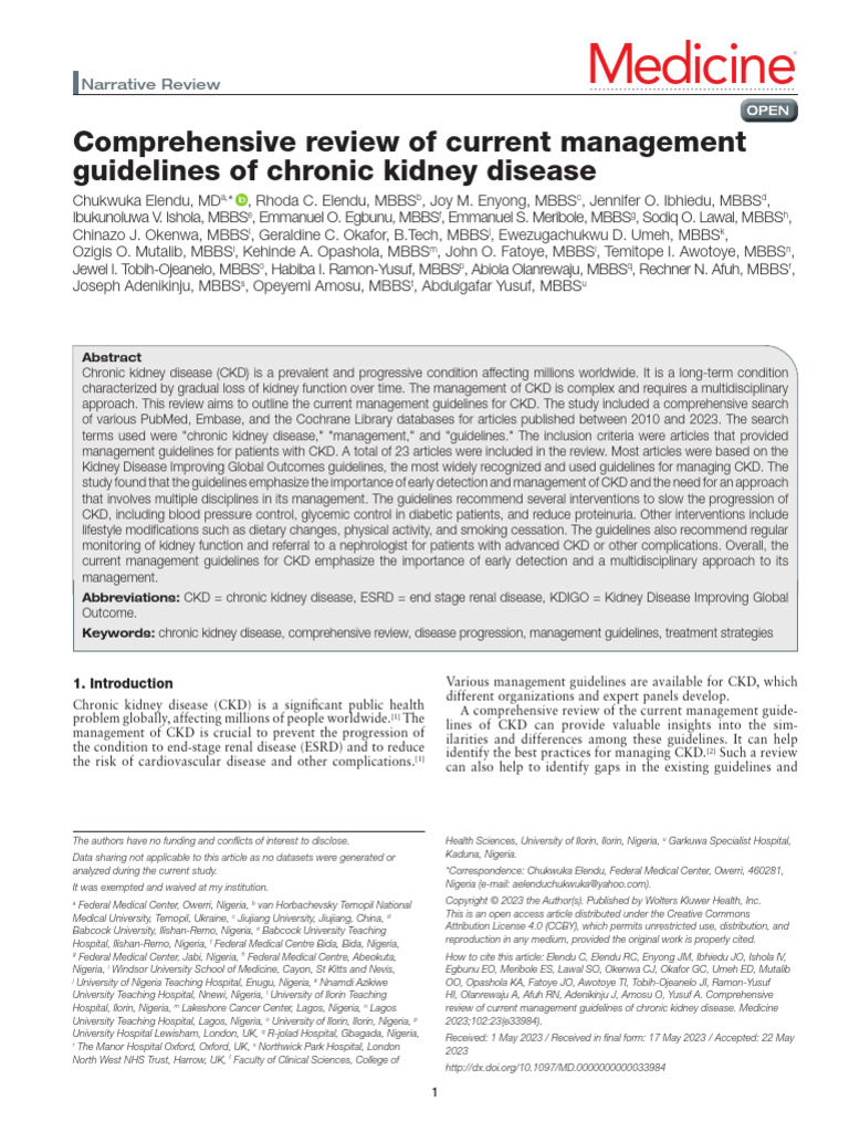 Comprehensive Review of Current Management.13 | PDF | Chronic Kidney ...