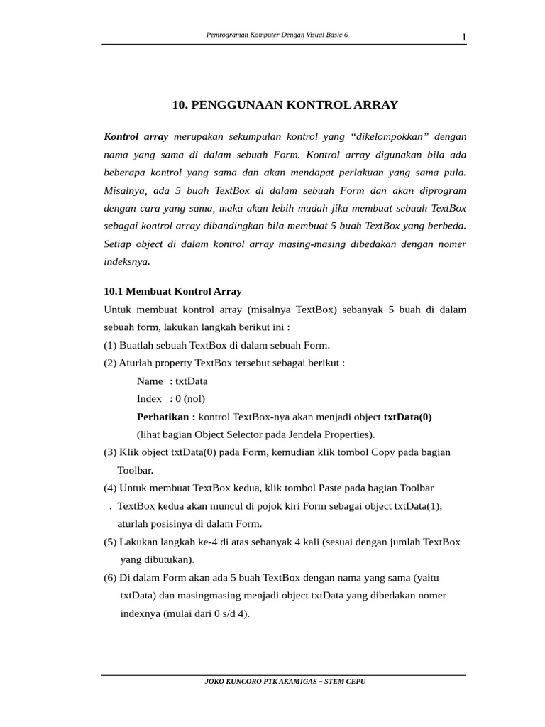 Kontrol Array di Visual Basic 6 | PDF