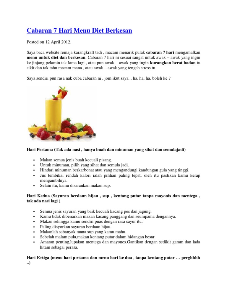 Cabaran 7 Hari Menu Diet Berkesan Pdf