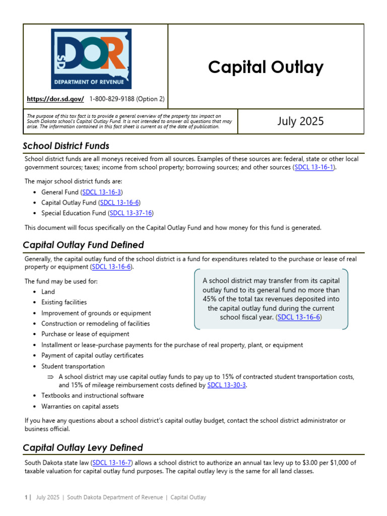 South Dakota School Capital Outlay Guide | PDF | Taxes | Cost