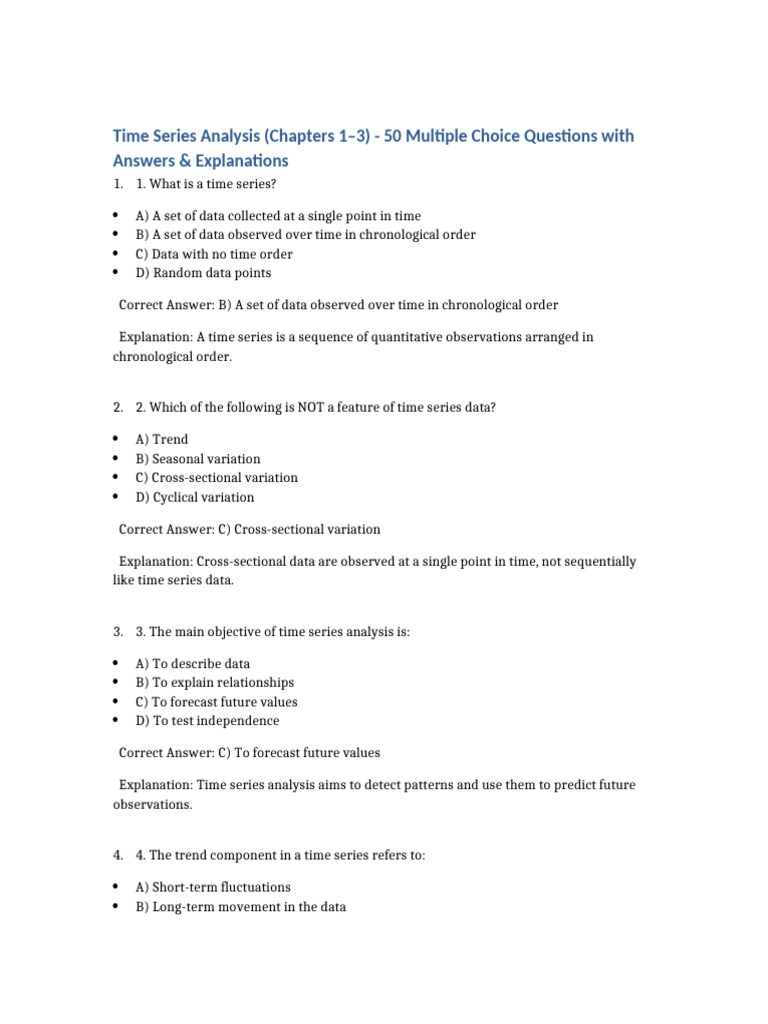 Time Series Analysis MCQs with Answers | PDF | Seasonality | Time Series