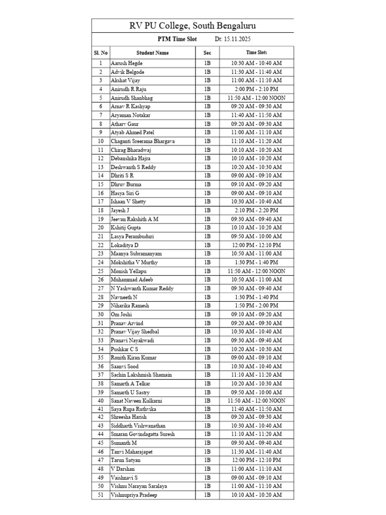 B Section PTM Time Slot | PDF