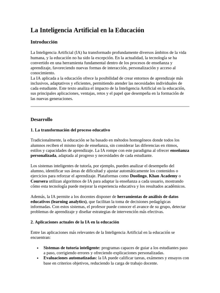 Impacto de la IA en la Educación | PDF | Inteligencia artificial ...