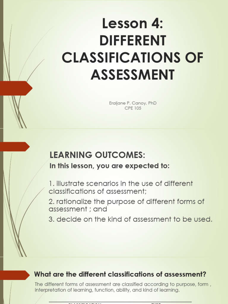 Classifications of Assessment Explained | PDF | Educational Assessment ...