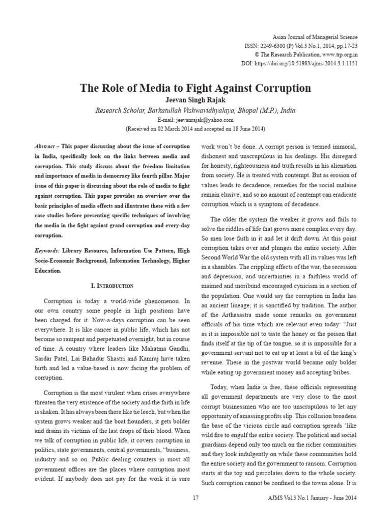 Media's Role in Combating Corruption | PDF | Political Corruption
