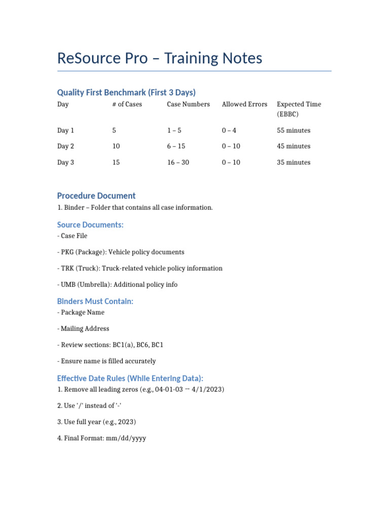 ReSource Pro Training: Quality Benchmark Guide | PDF
