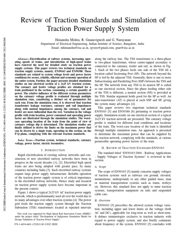 Review of Traction Standards and Simulation of Traction Power Supply ...