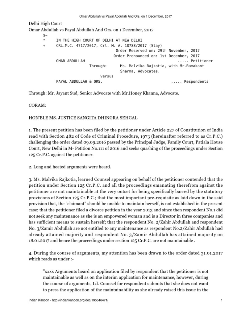 Delhi High Court Ruling on Maintenance Case | PDF | Public Law | Justice