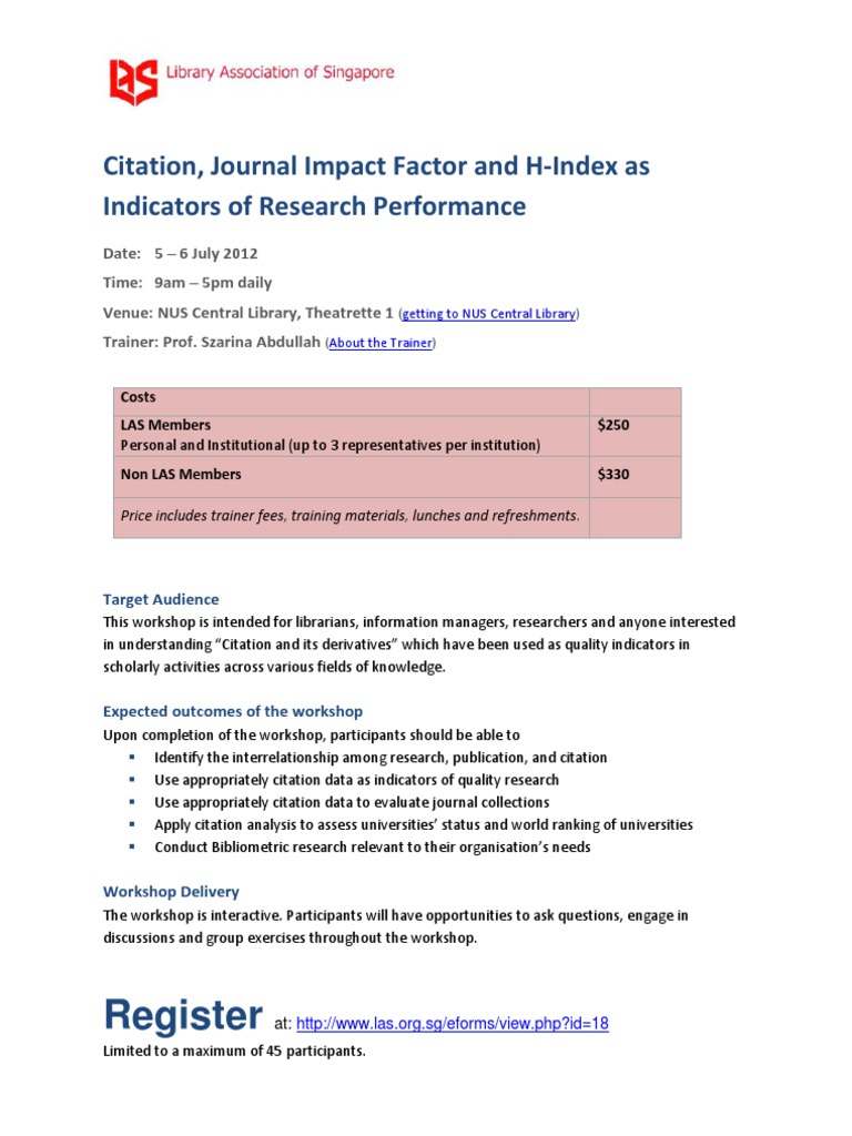 Register Citation, Journal Impact Factor and HIndex As Indicators of