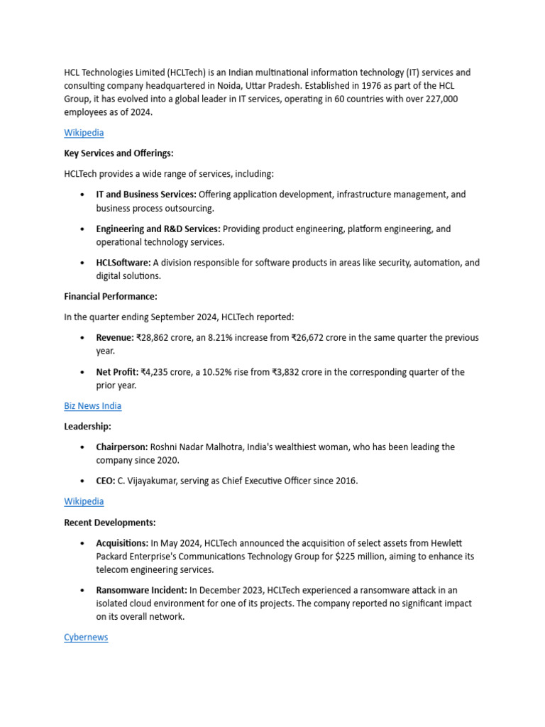HCL Technologies: 2024 Overview and Insights | PDF | Method (Computer ...