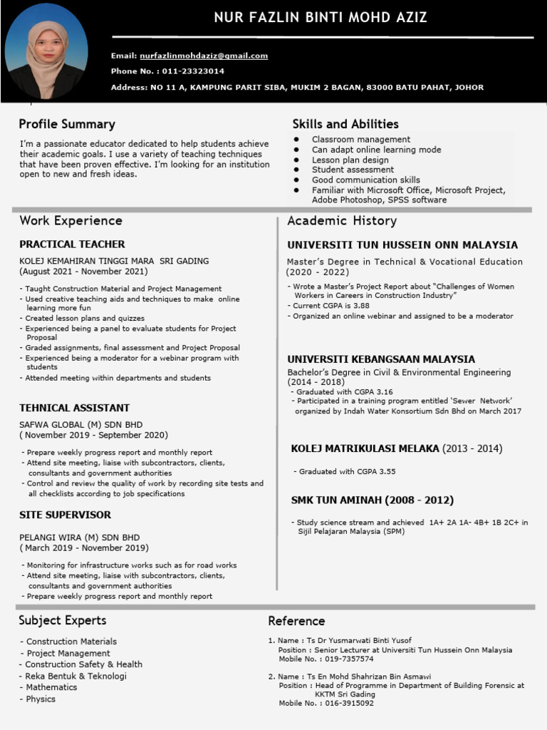 Resume - Nur Fazlin Binti Mohd Aziz | PDF | Learning
