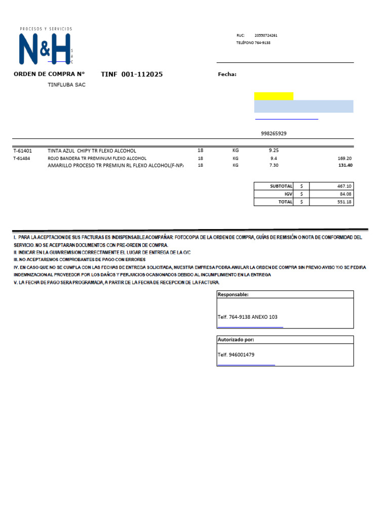 Orden de Compra TINFLUBA 2025 | PDF