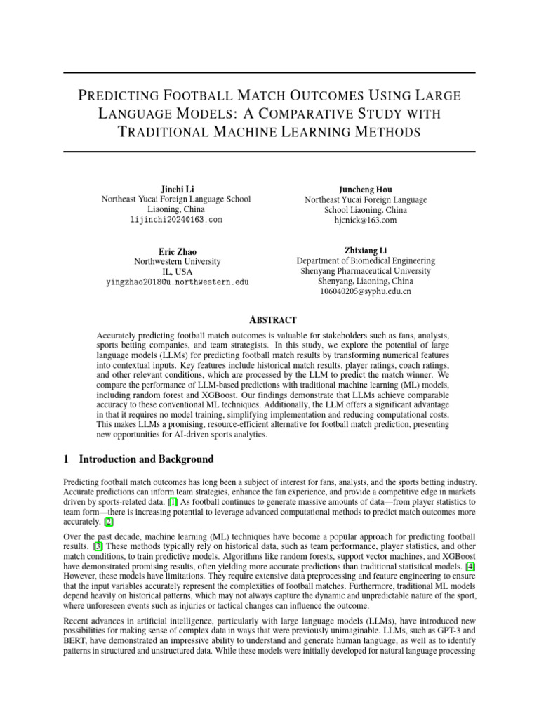 LLMs for Predicting Football Outcomes | PDF | Machine Learning | Prediction