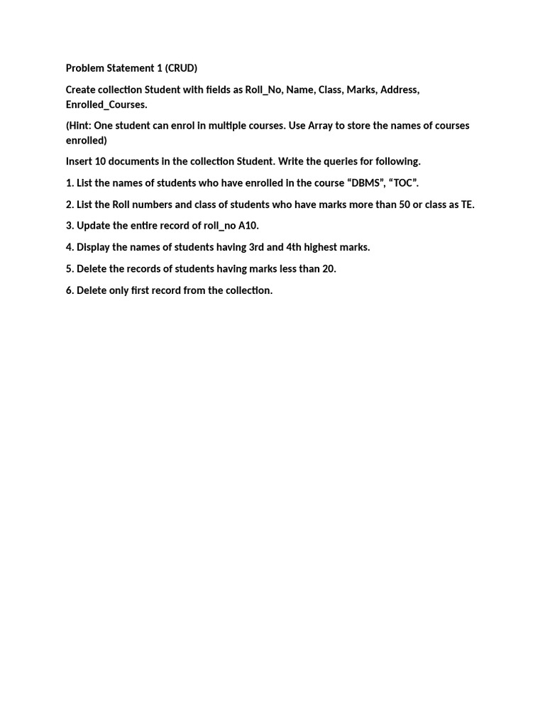 CRUD Operations on Student Collection | PDF | Databases | Application ...