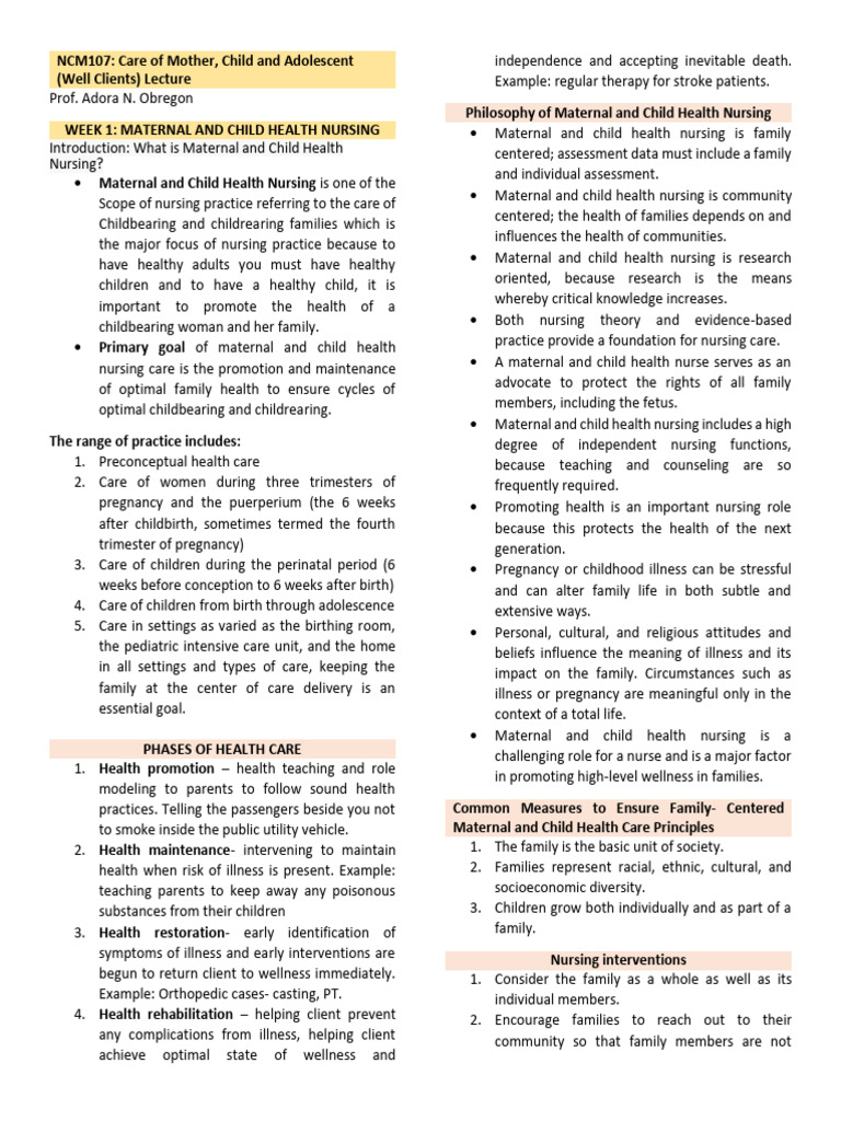Maternal and Child Health Nursing Overview | PDF | Menstrual Cycle ...