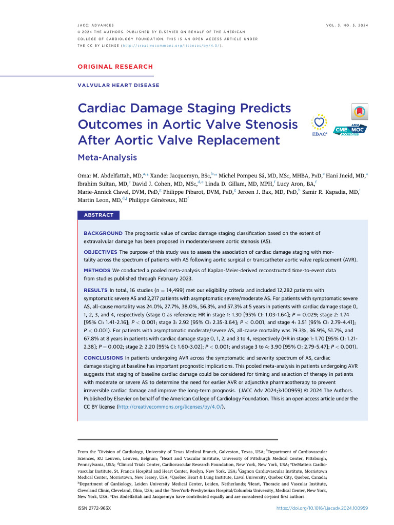 Cardiac Damage Staging Predicts Outcomes in Aortic Valve Stenosis After ...
