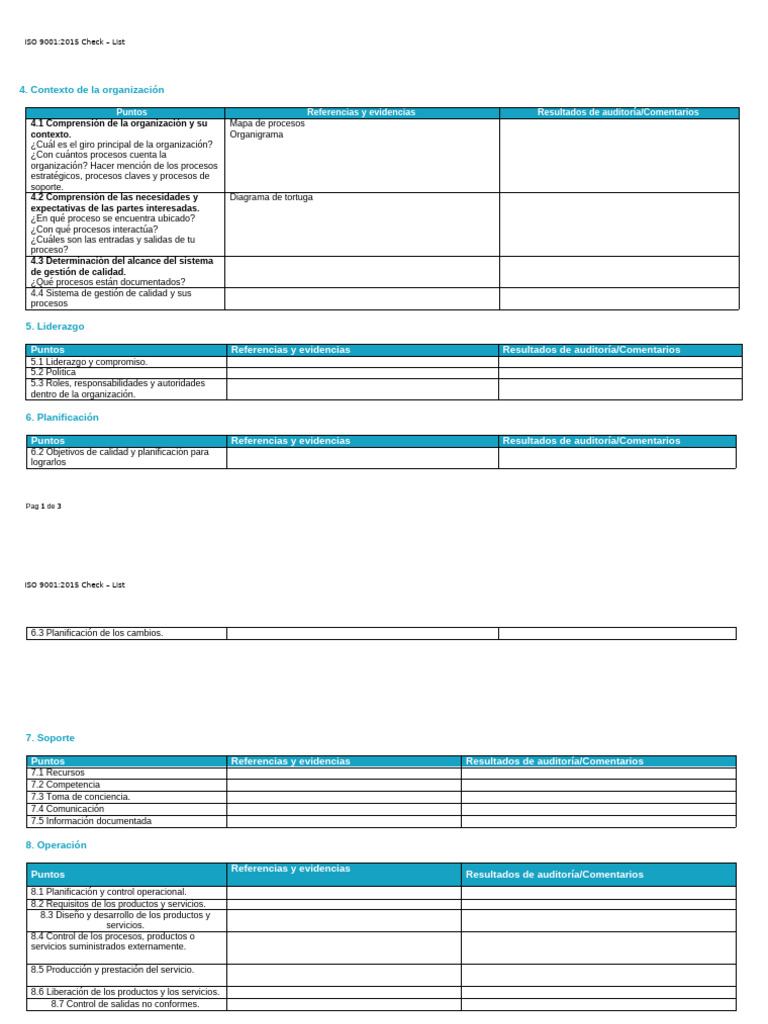 Checklist ISO 9001-2015 | PDF | Sistema de manejo de calidad | Auditoría