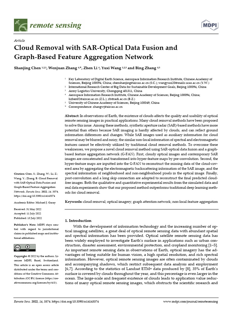Cloud Removal via SAR-Optical Fusion | PDF | Remote Sensing | Deep Learning