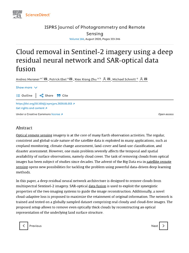 Cloud Removal in Sentinel-2 Imagery Using A Deep Residual Neural ...